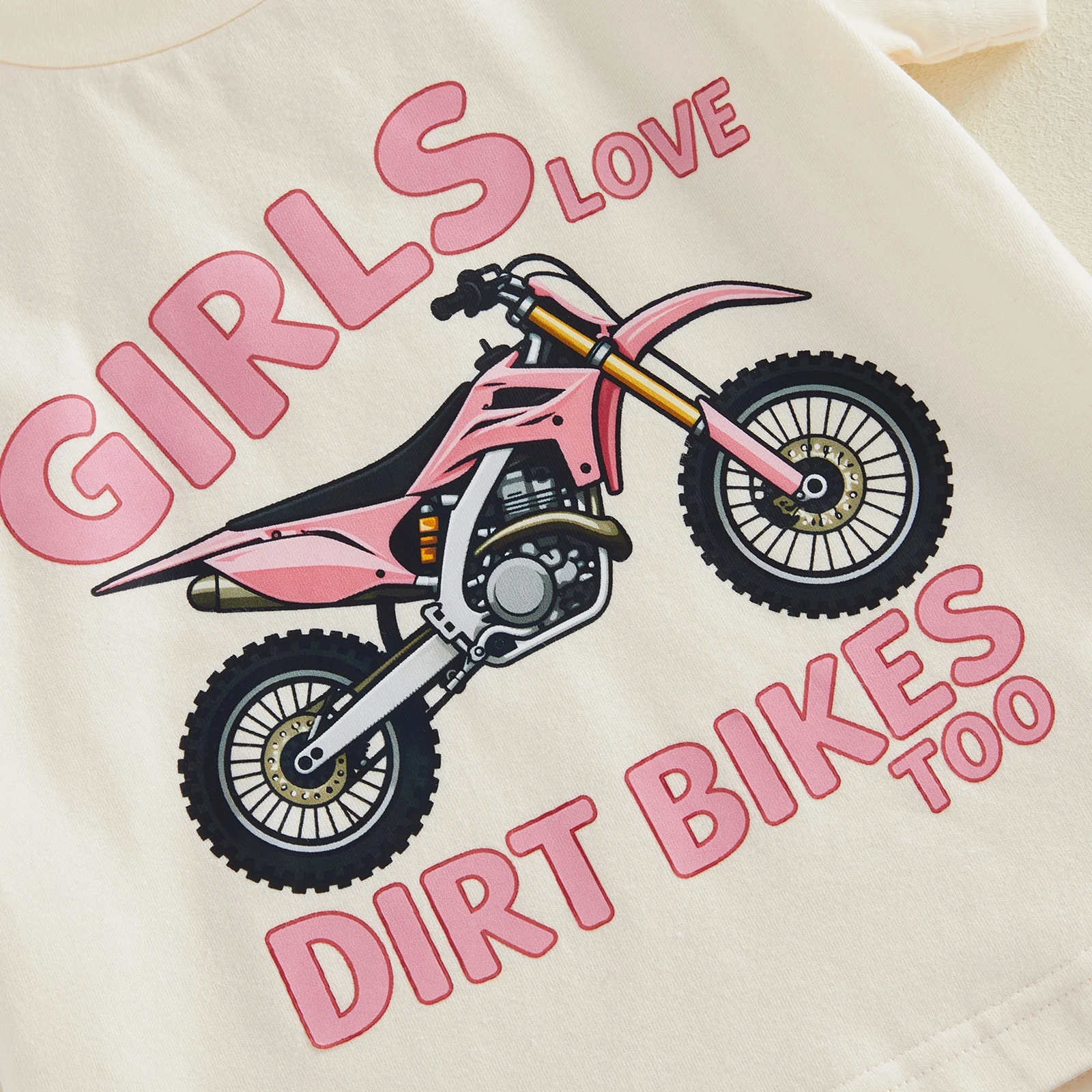 Conjunto de verano niña: camiseta letras de moto y bermudas elásticas - imagen 4