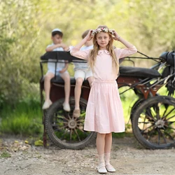 Conjunto de verano infantil con chaleco y vestido niña rosa-azul