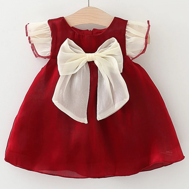 Vestido rojo sin mangas con lazo para niña verano
