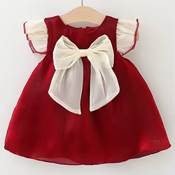 Vestido rojo sin mangas con lazo para niña verano