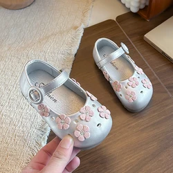 Zapatos de cuero para bebé niña: princesa floral suela flexible