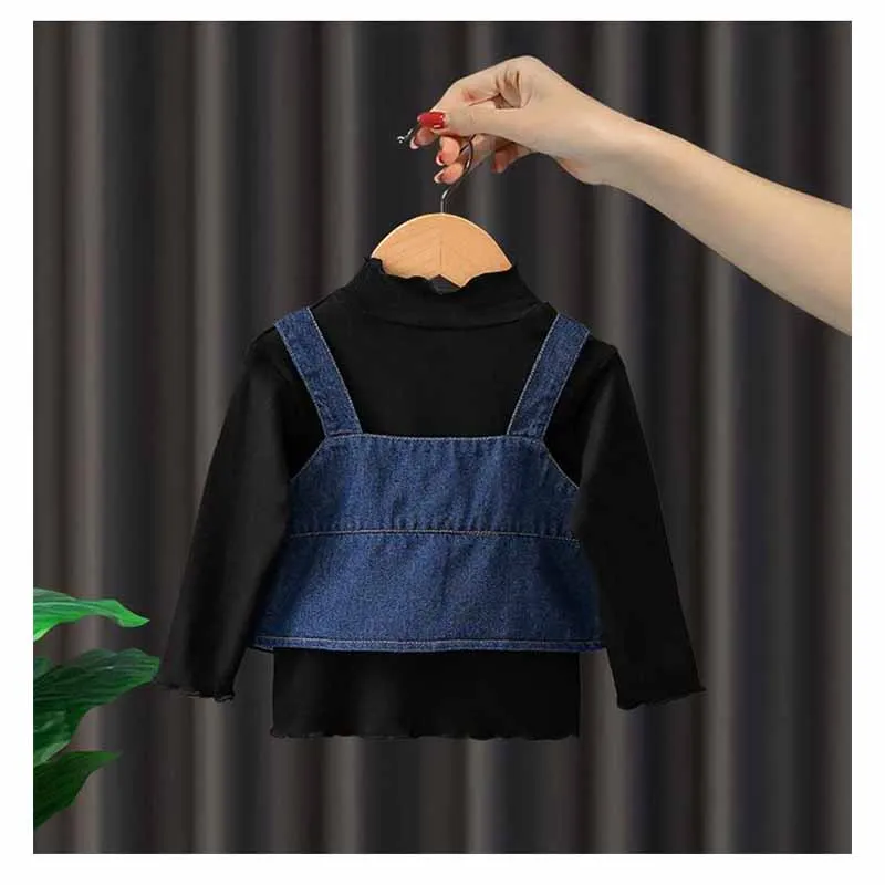 Conjunto vaquero de tirantes con sudadera para niña, primavera otoño - imagen 2