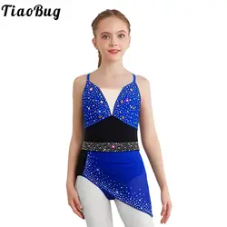 Vestido patinaje artístico con tirantes finos y pedrería