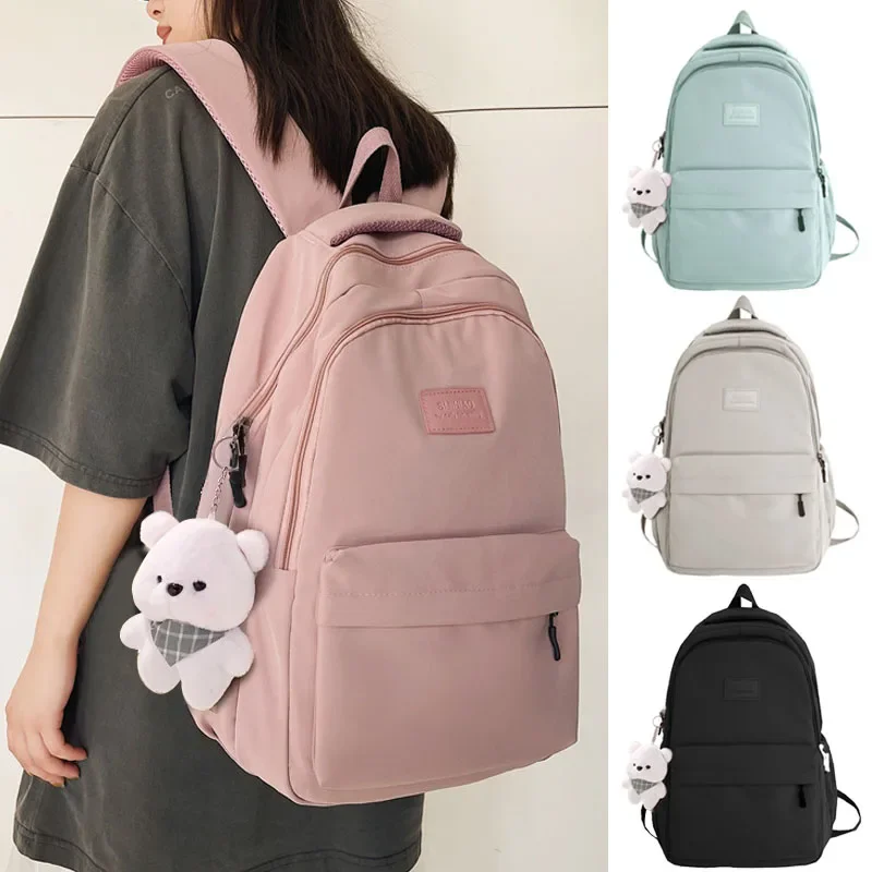 Mochila escolar color liso versátil para niñas de secundaria