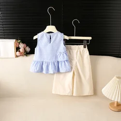 Conjunto de verano para niña: camisa muñeca con campanas azules