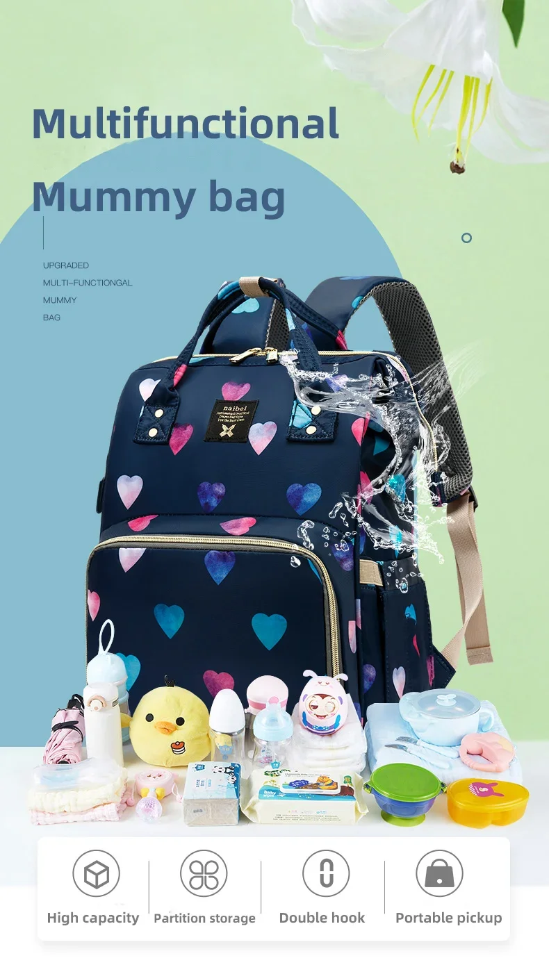 Vista frontal de la mochila para mamá