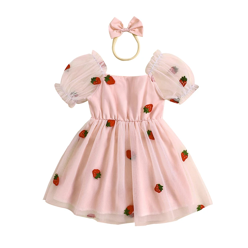 Vestido de tul A con fresa bordada, diadema y manga abullonada - imagen 3