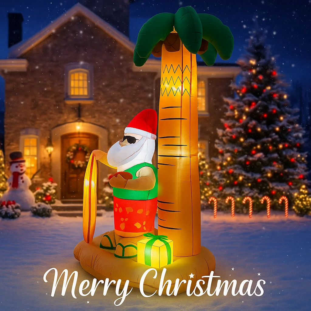 Decoración inflable navideña para exterior con Papá Noel y surf - imagen 5