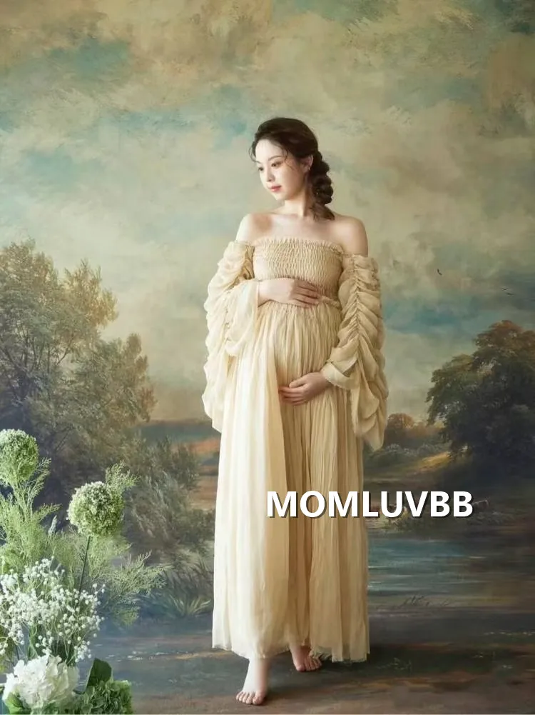 Vestido de maternidad bohemio en tul y chifón para fotos - imagen 3