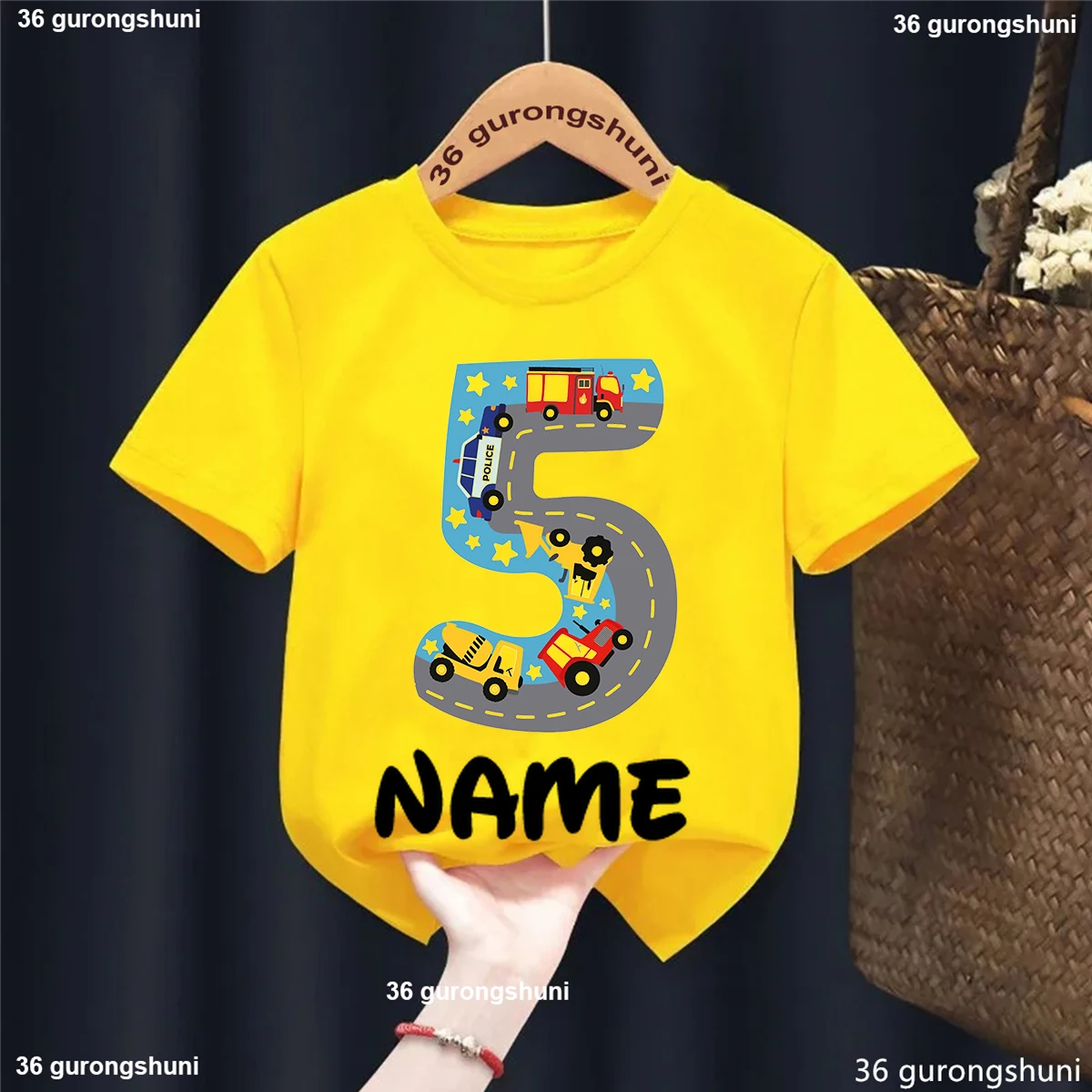 Camiseta infantil con coche para cumpleaños 5 años - Tractor blanco - imagen 3