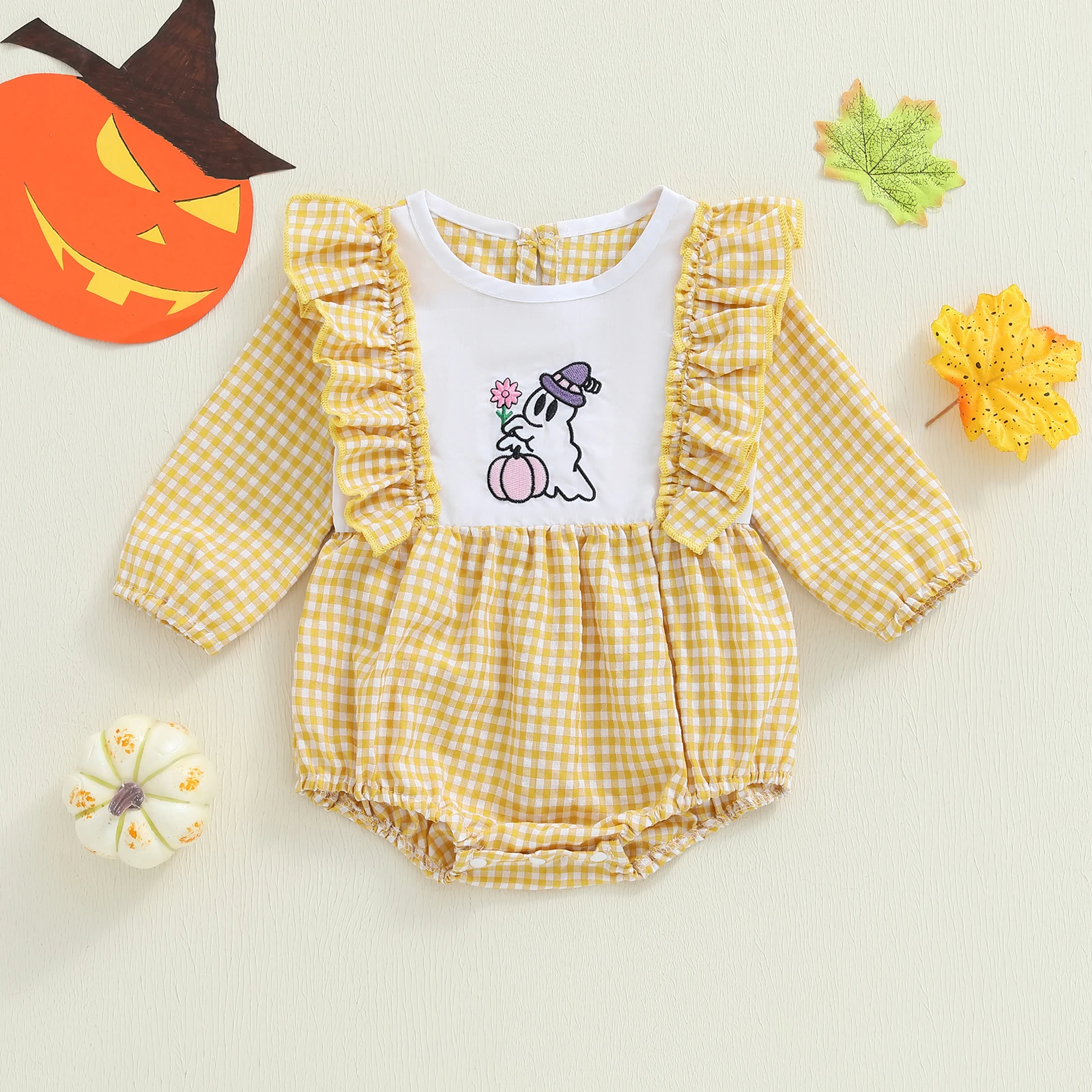 VISgogo Pelele de niña con cuadros y motivo Halloween de otoño
