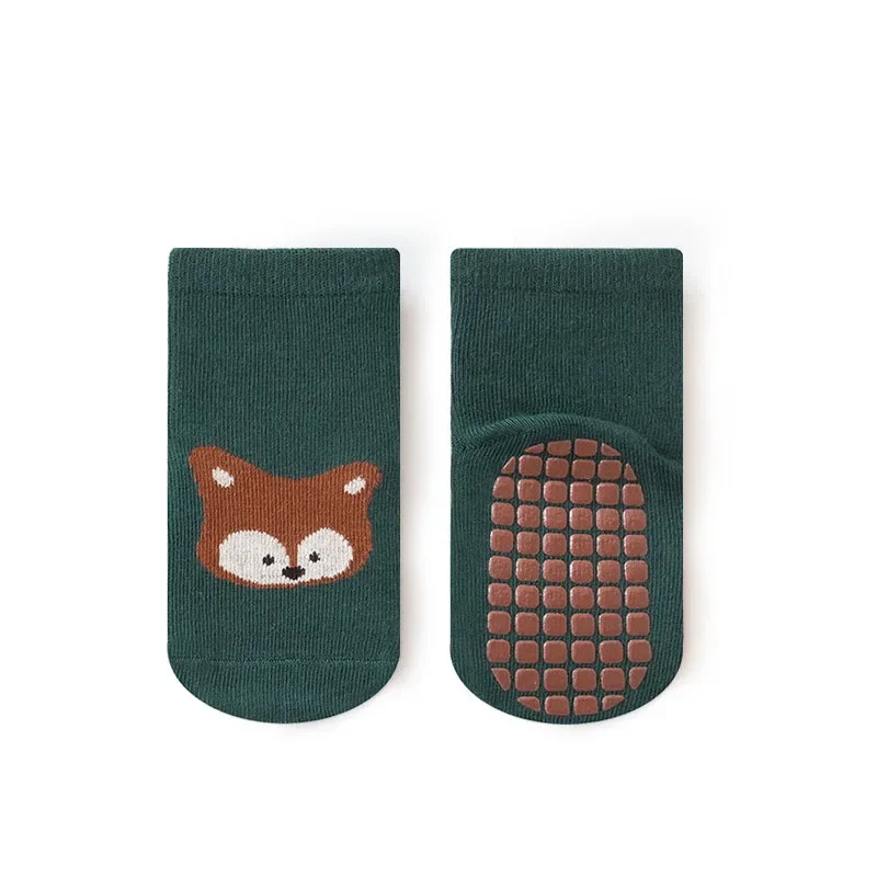 Calcetines antideslizantes infantiles de suelo con zorro y oso