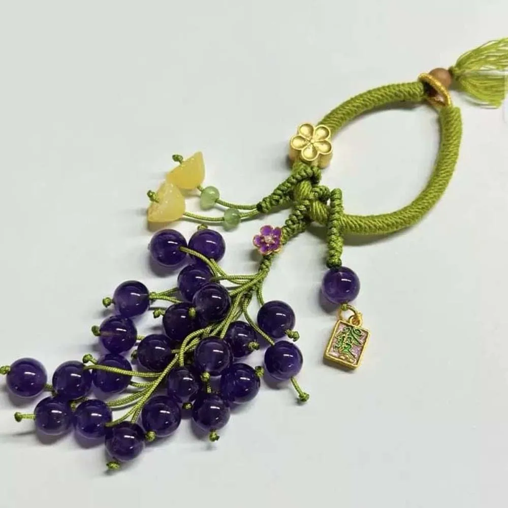 Llavero infantil de uvas con cristal verde y cadena para móvil - imagen 3