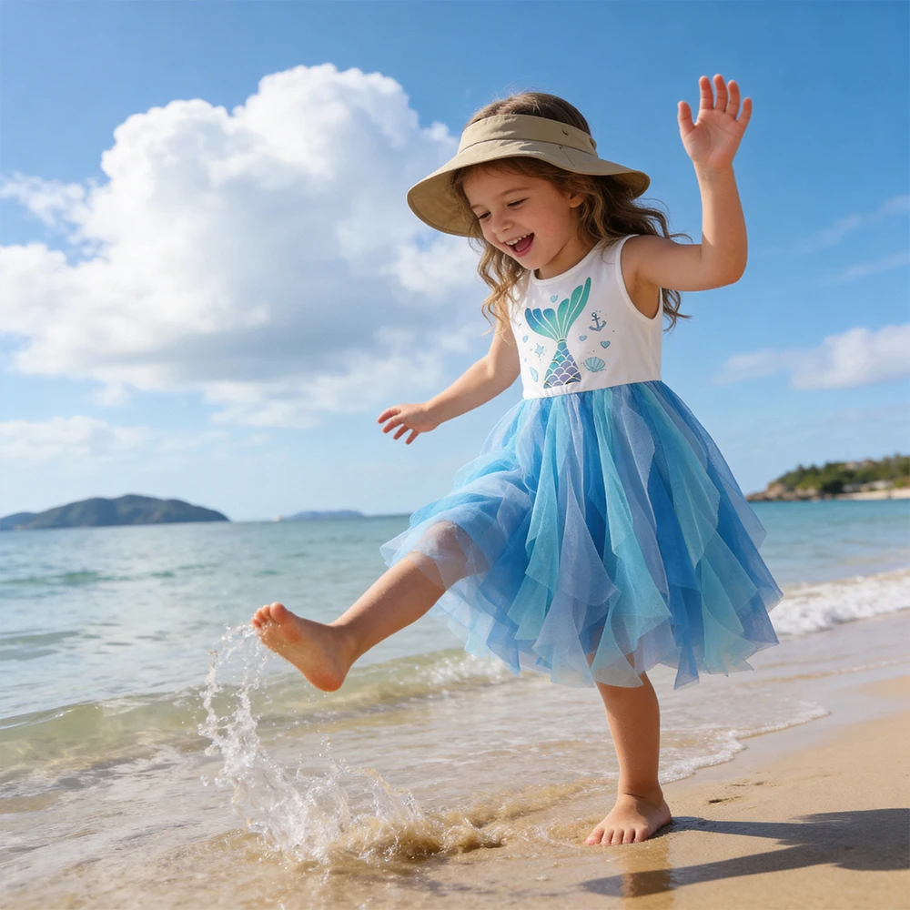 DXTON vestido de princesa veraniego con malla sirena para niña - imagen 5