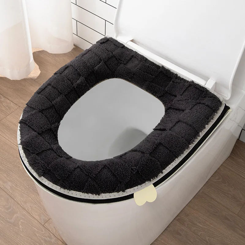 Cojín asiento inodoro acolchado a cuadros con cremallera - imagen 4