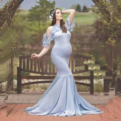 Vestido de maternidad con volantes y hombro descubierto para fotos