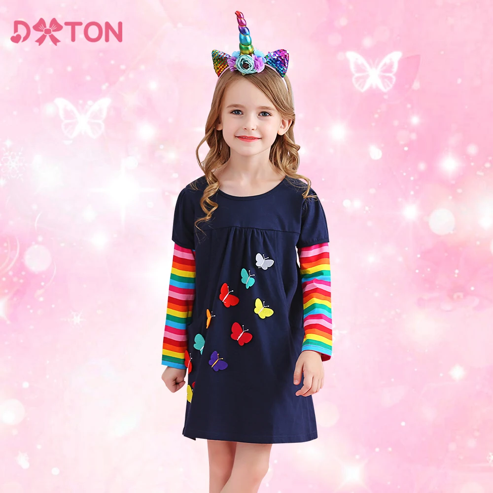 DXTON vestido infantil invierno algodón arcoíris manga larga - imagen 4