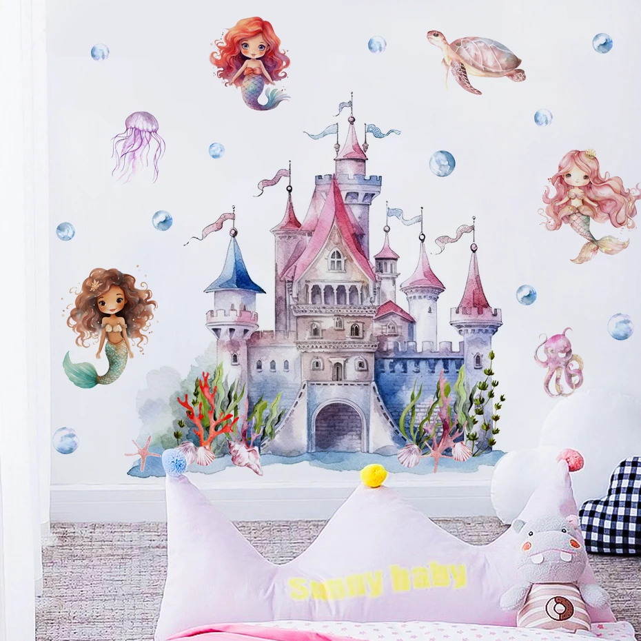 Vinilo decorativo submarino del castillo de sirena infantil - imagen 2
