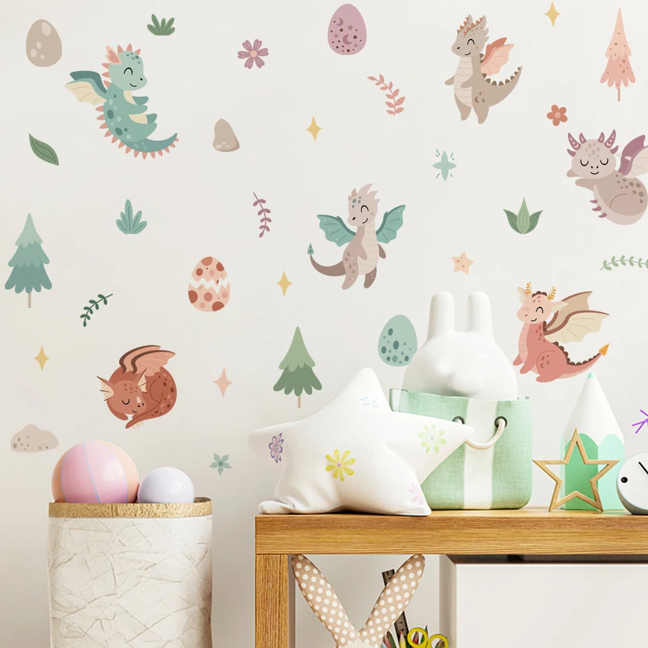 Pegatinas de pared infantiles de dinosaurios y dragones acuarela - imagen 3