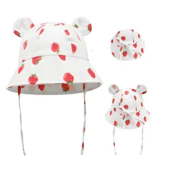 Sombrero de pescador de algodón para bebé con estampado floral de fresa