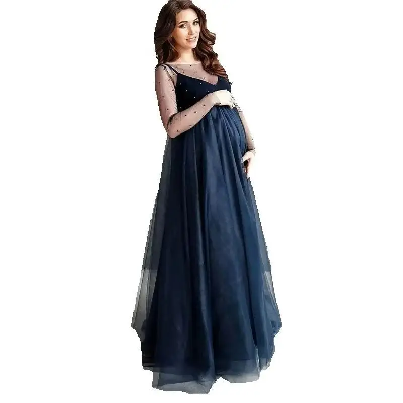 Vestido de maternidad largo de manga larga para sesión fotográfica - imagen 3