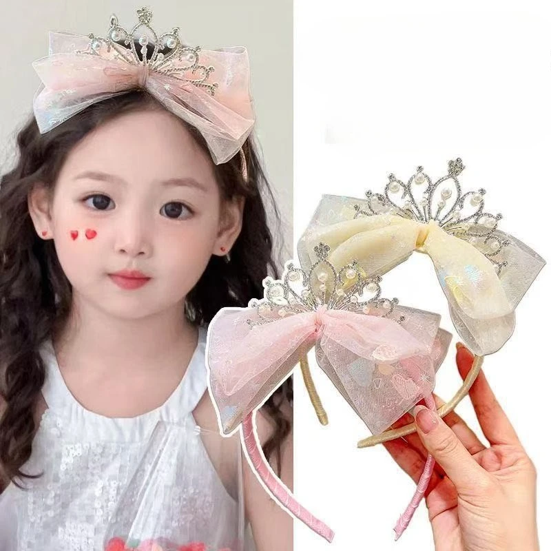 Diadema de princesa con pedrería y lazo para niñas - imagen 5