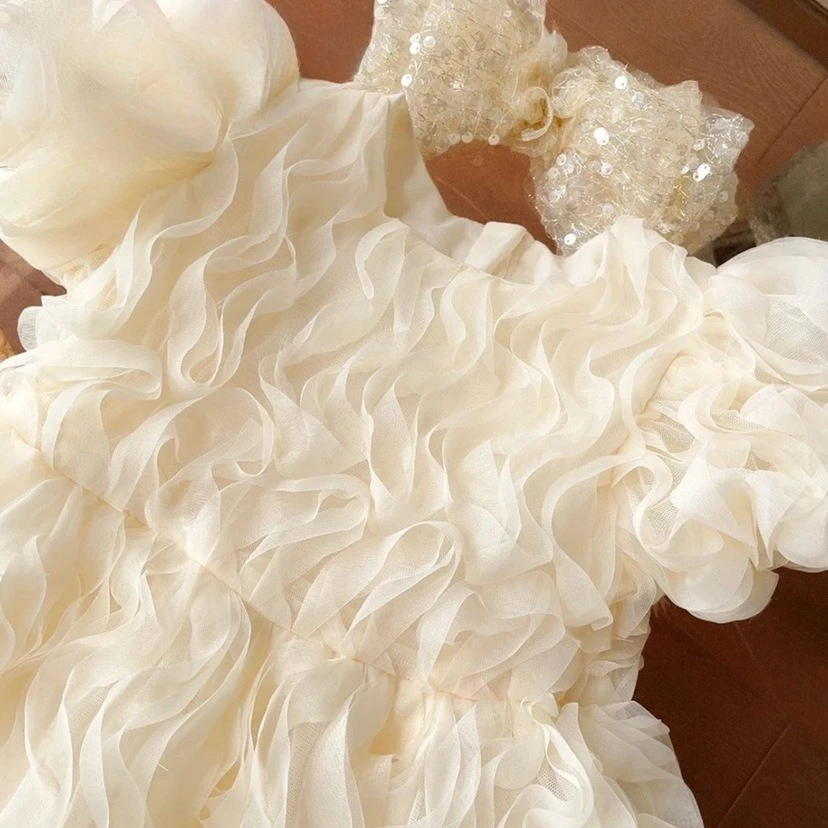 Vestido de verano para niña con mangas abullonadas estilo princesa