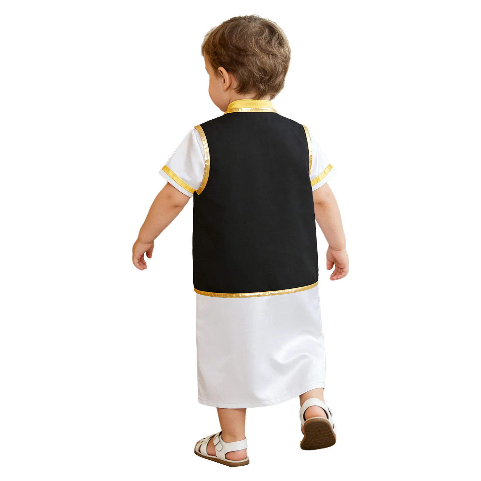 Túnica musulmana para bebé con abaya de satén y ribete metálico - imagen 2