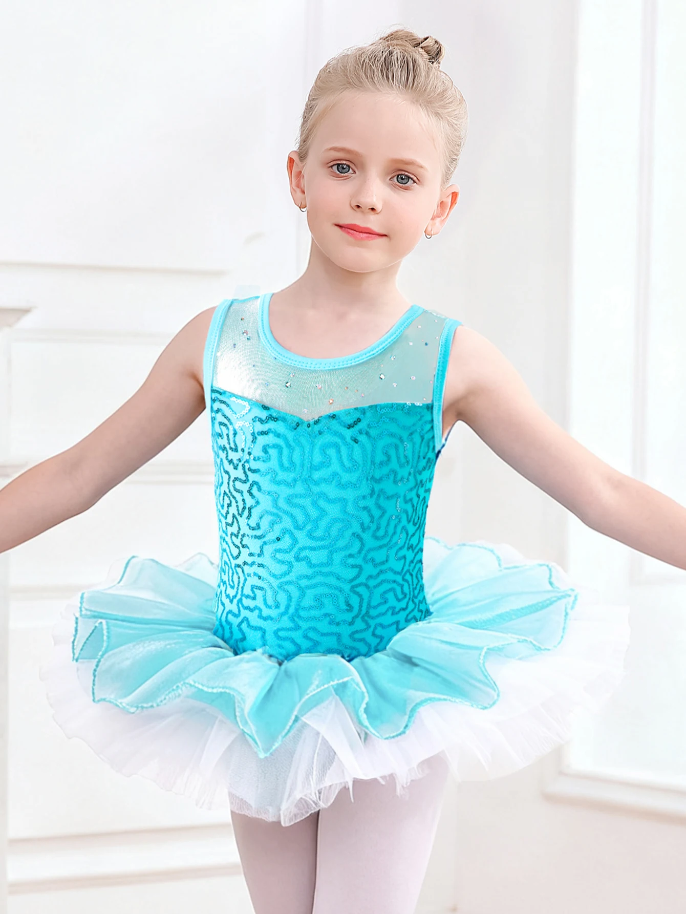 Leotardos de ballet con lentejuelas para niñas, estilo tutú