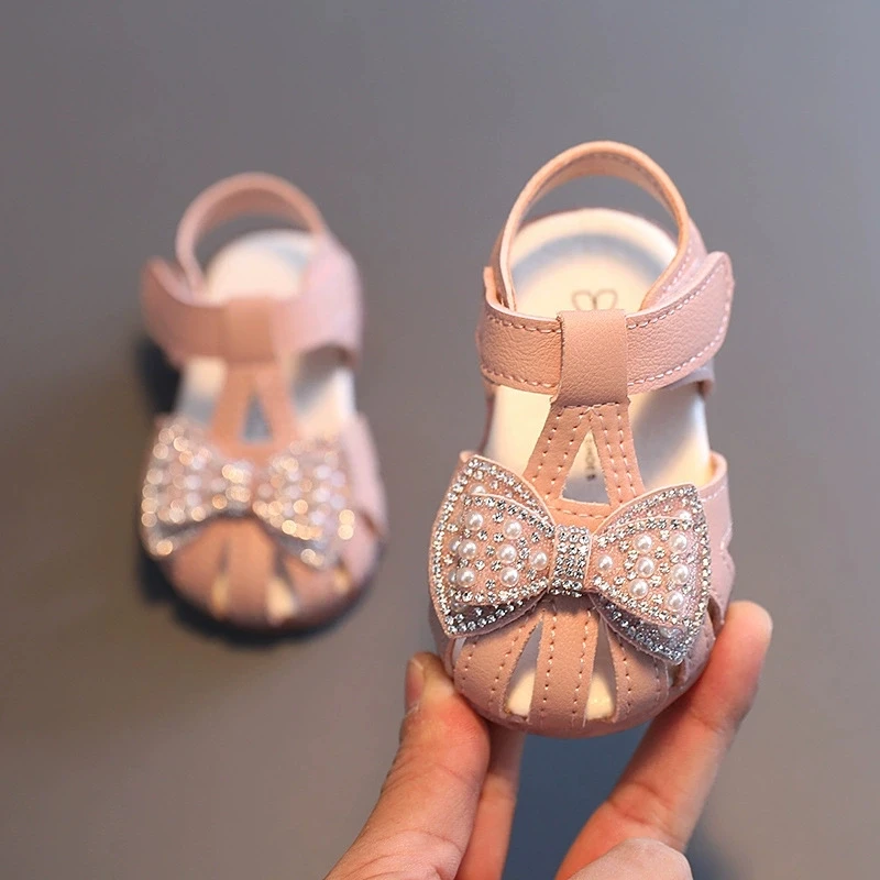 Sandalias de bebé niña con lazo y perlas - suela suave - imagen 2