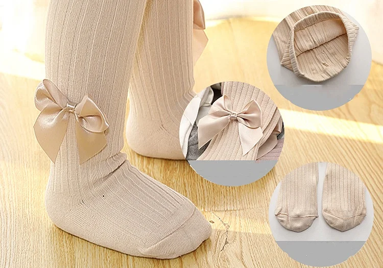 Pantimedias de algodón para entretiempo con lazo decorativo