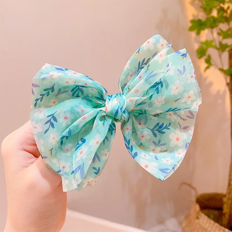 Horquillas para niña con estampado y lazo, accesorios del pelo