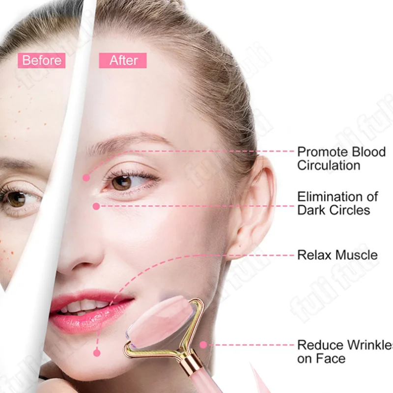 Rodillo de jade para masaje facial y gua sha de cuarzo rosa natural