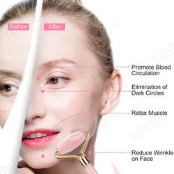 Rodillo de jade para masaje facial y gua sha de cuarzo rosa natural