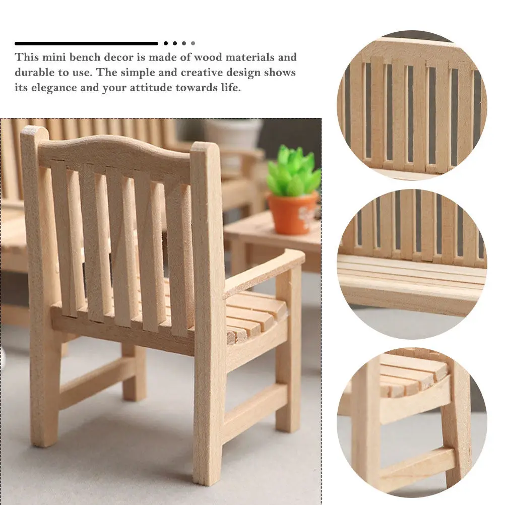 Sillas de jardín de miniatura de madera para casa de muñecas - imagen 2