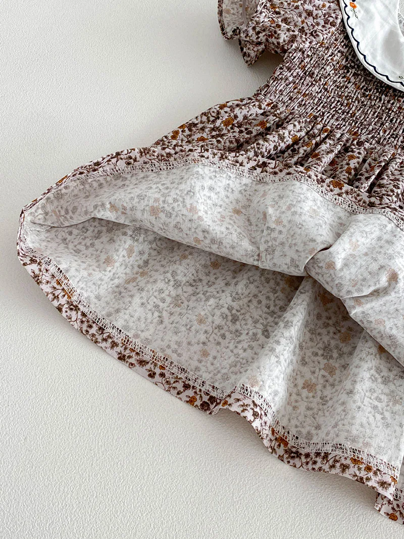 Vestido de verano floral para niña con cuello bordado - imagen 4