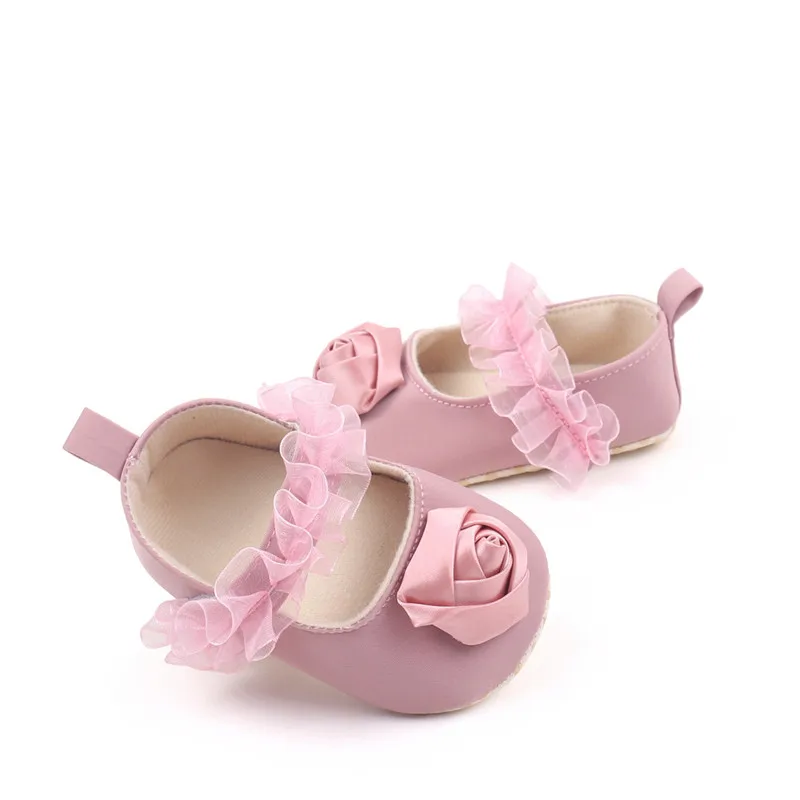 Zapatos de bebé planos estilo princesa con flores para primeros pasos - imagen 2