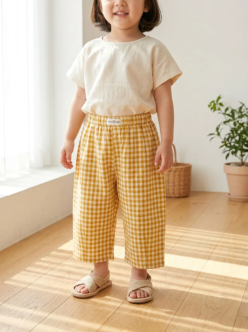 Milancel pantalones de verano holgados para niños con cuadrícula - imagen 3