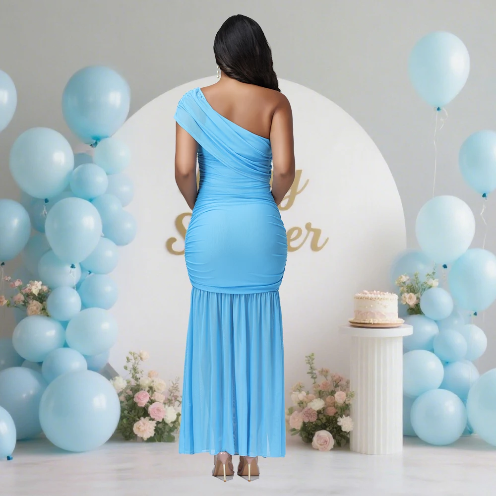 Vestido de maternidad un hombro sin mangas con abertura lateral - imagen 5