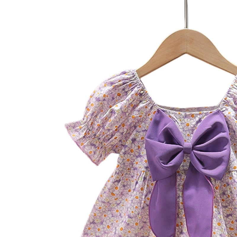 Vestido de princesa con mangas abullonadas floral y lazo para niña - imagen 5