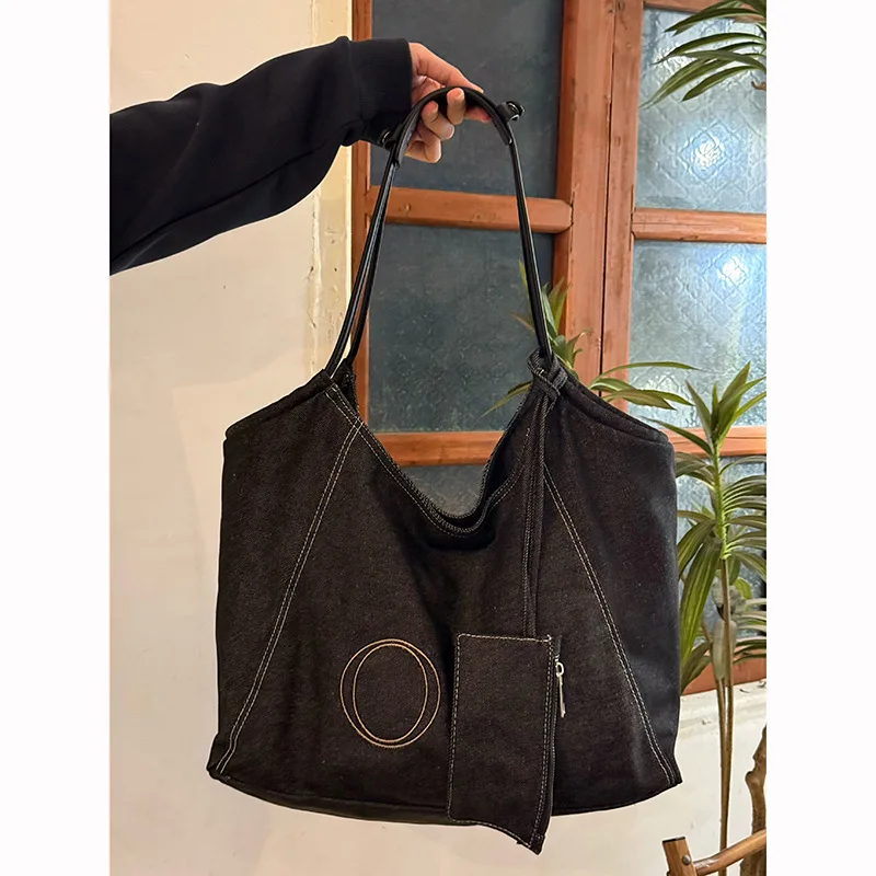 Bolso bandolera vaquero retro con letras, gran capacidad