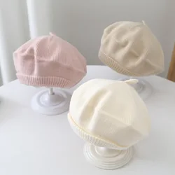 Gorro boina tejido cálido para bebé – color sólido otoño-invierno