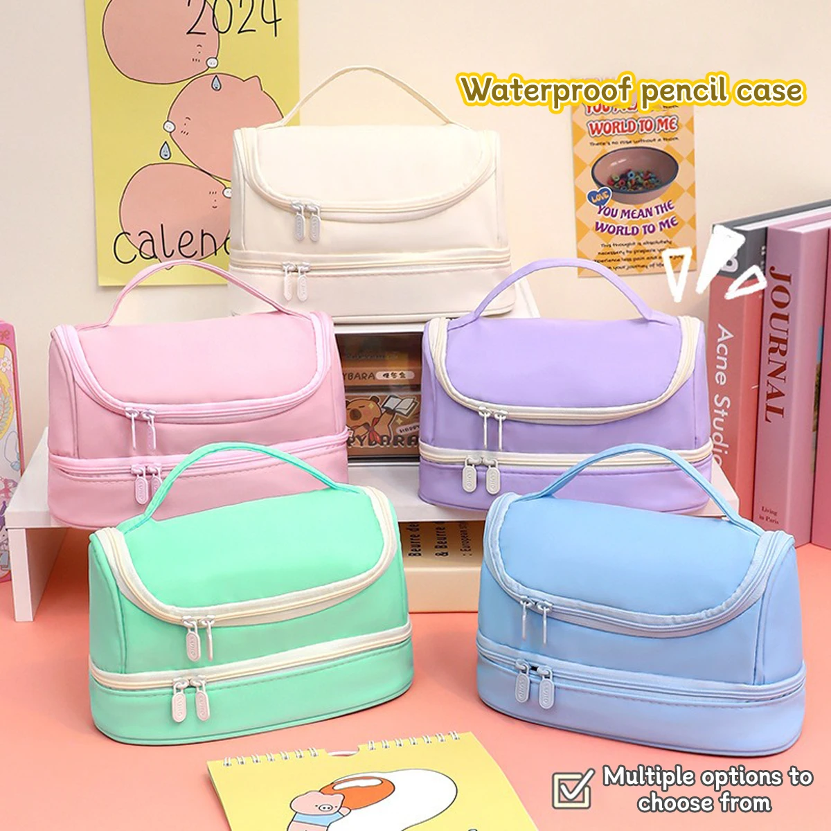 Estuche escolar impermeable grande color macarrón para niños - imagen 3