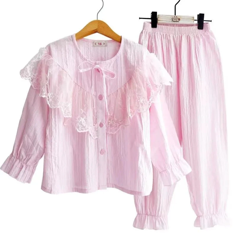 Pijamas lino algodón manga larga para niña – Ropa hogar suave - imagen 3