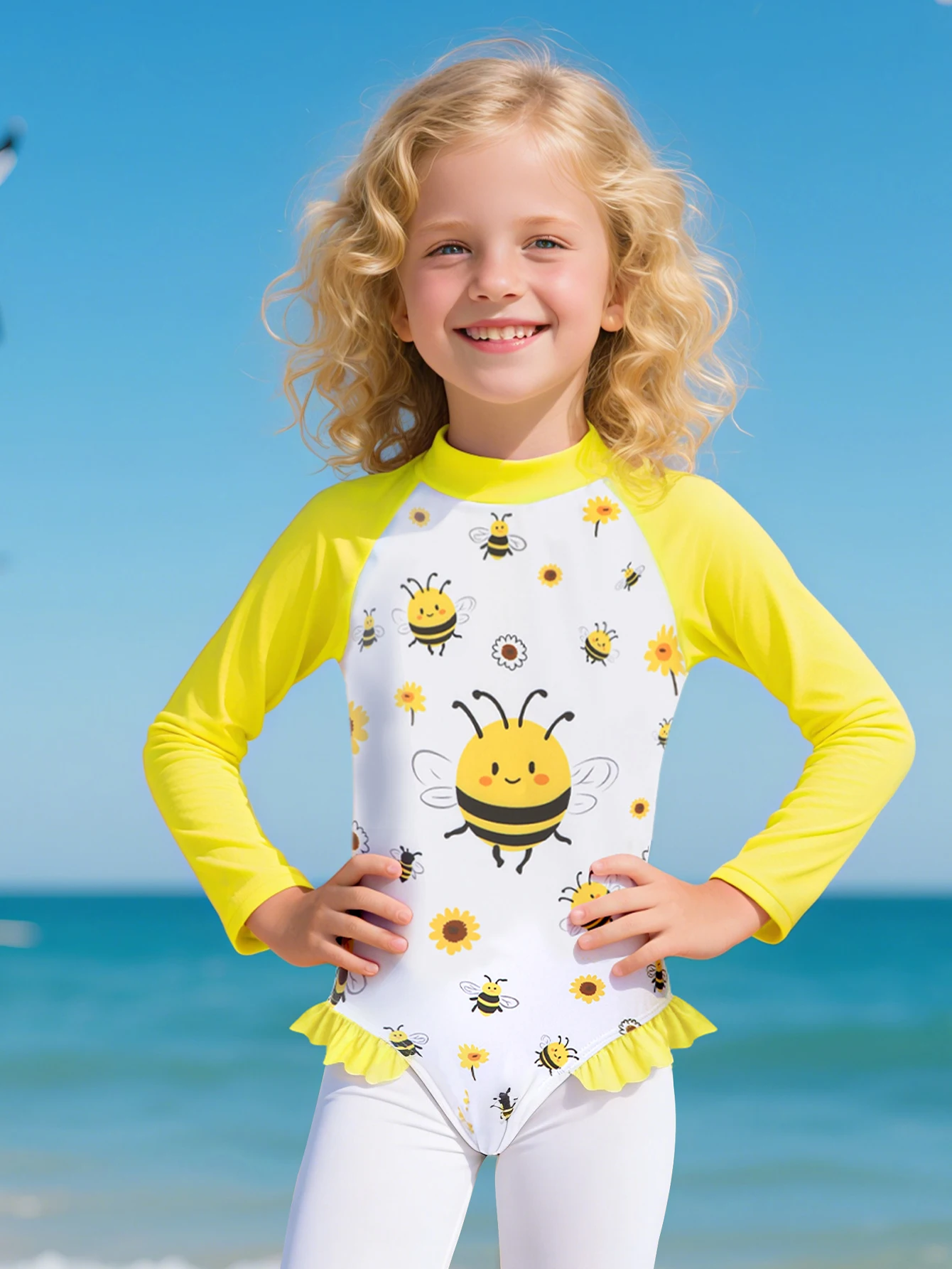 Traje de baño manga larga con volantes para bebé anti-sarpullidos - imagen 3