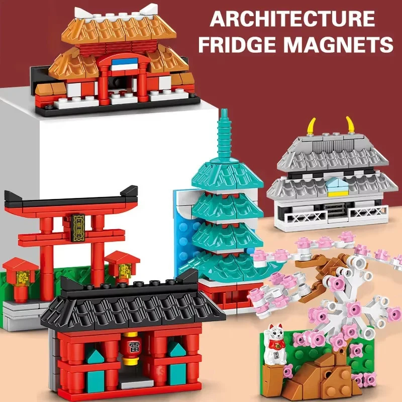 Imanes de nevera con arquitectura japonesa y flor de cerezo - imagen 4