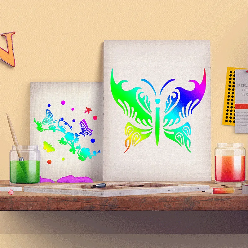 Plantilla con pintura en aerosol sobre pared