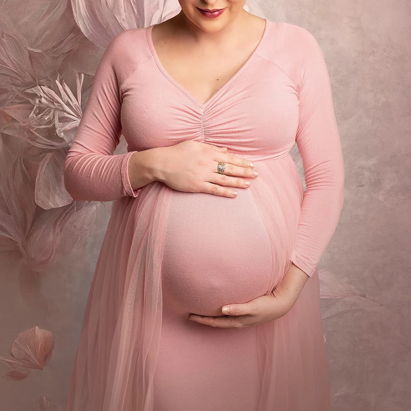 Vestido de maternidad para bautizo, manga larga y cola - imagen 3