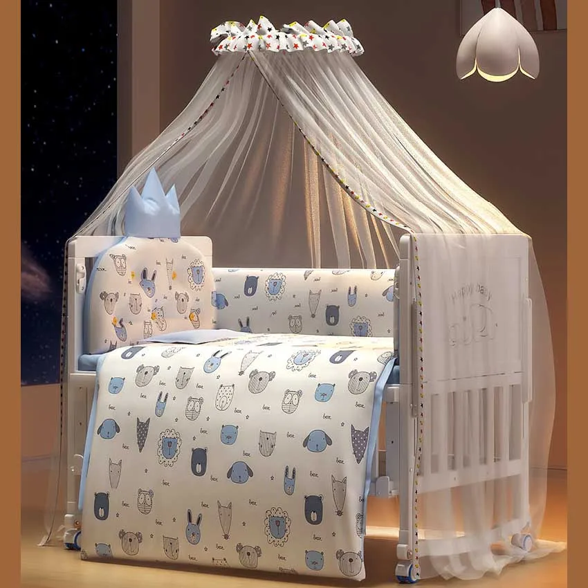 Cuna colecho de madera blanca con mosquitera para cama
