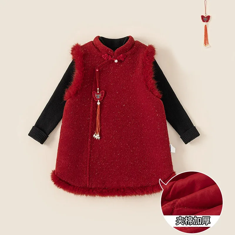 Conjunto bebé de lana rojo sin mangas para otoño e invierno - imagen 5